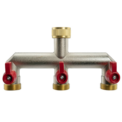 Three Way Tap Splitter Brass 3/4" BSP With Geka Type Claw Outlets