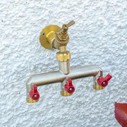Three Way Tap Splitter Brass 3/4" BSP With Geka Type Claw Outlets