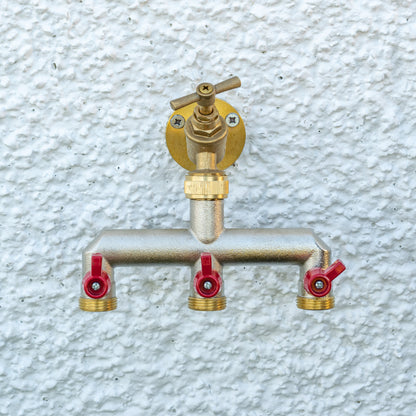 Three Way Tap Splitter Brass 3/4" BSP With Geka Type Claw Outlets