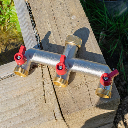 Three Way Tap Splitter Brass 3/4" BSP With Quick Connect Outlets