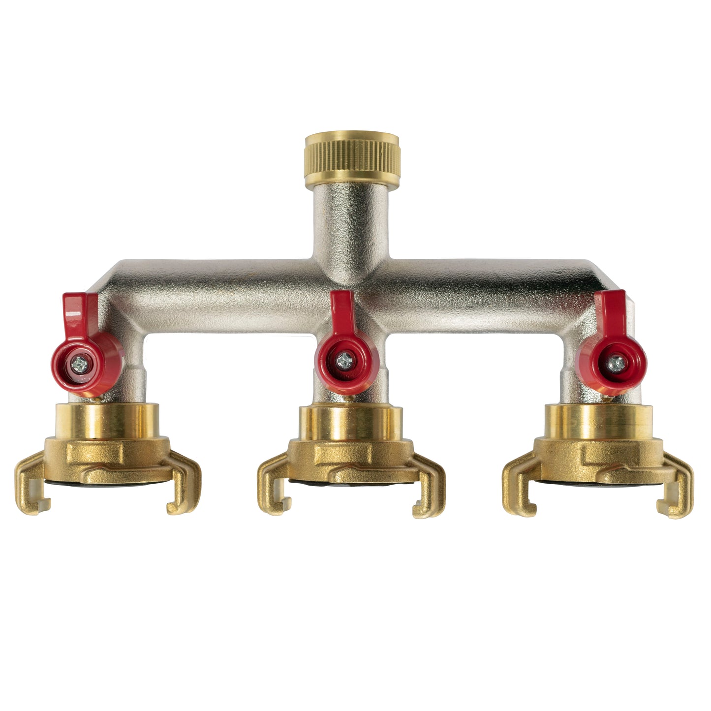 Three Way Tap Splitter Brass 3/4" BSP With Geka Type Claw Outlets