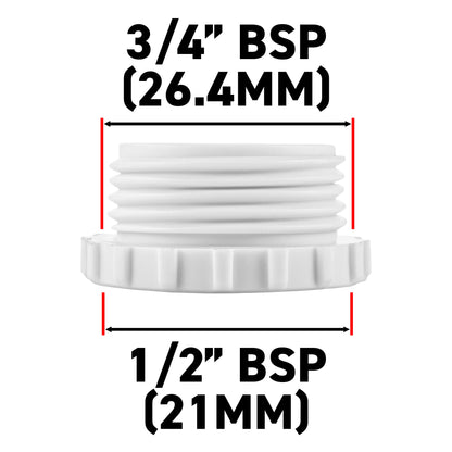 Grey/White Tap Adapter – ¾″ or ½″ BSP Female to Quick Plug