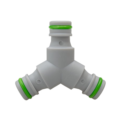 Three-Way Male Quick-Connect Hose Junction – Grey/Lime
