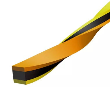 Orange, black and yellow TRIPPLE PRO twisted strimmer-line profile.
