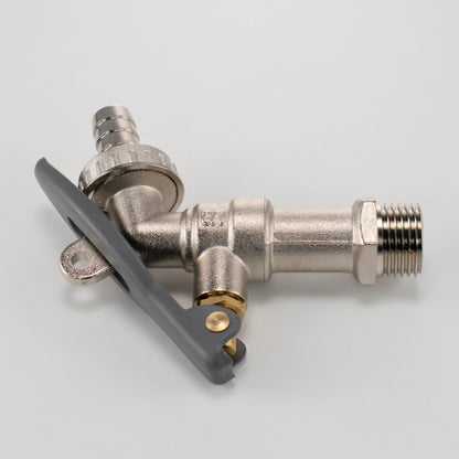 Lever Tap Brass Nickle Plated 1/2" BSPM Inlet with Hose Barb and Lever Lock