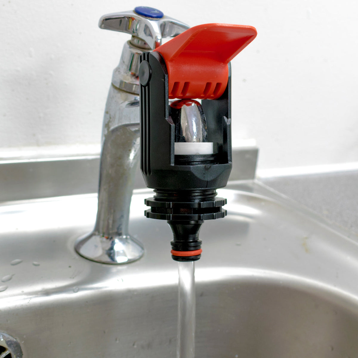 Kitchen Tap to Hose Adapter – Red Lever Clamp