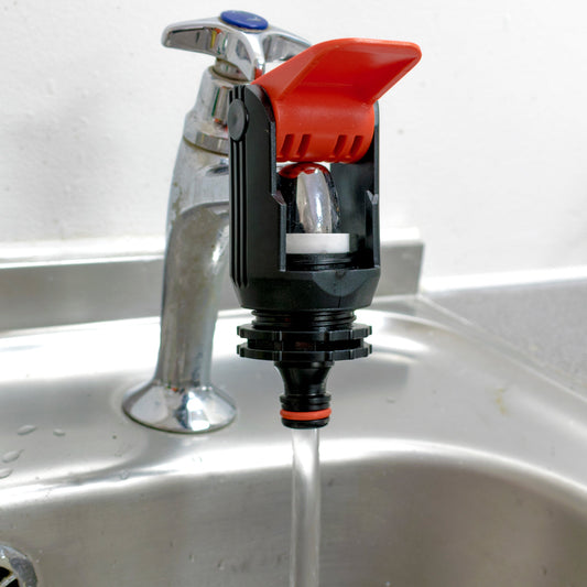 Kitchen Tap to Hose Adapter – Red Lever Clamp