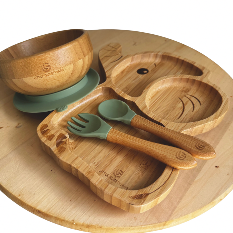 Elephant Bamboo Feeding Essentials - Plate, Bowl, Spoon & Fork Gift Set