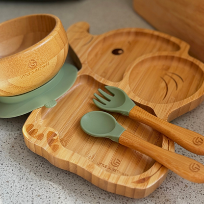 Elephant Bamboo Feeding Essentials - Plate, Bowl, Spoon & Fork Gift Set