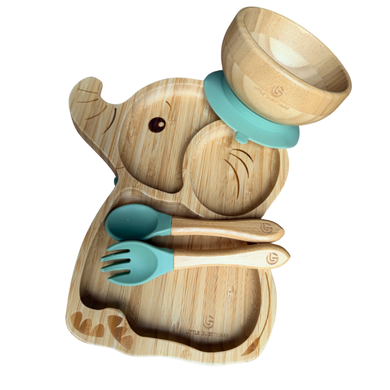 Elephant Bamboo Feeding Essentials - Plate, Bowl, Spoon & Fork Gift Set
