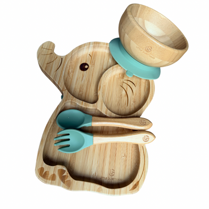 Elephant Bamboo Feeding Essentials - Plate, Bowl, Spoon & Fork Gift Set