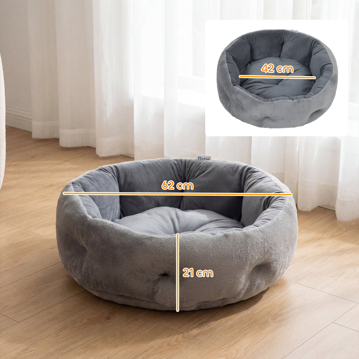 PawHut Round Pet Bed for Dog and Cats, Dark Grey