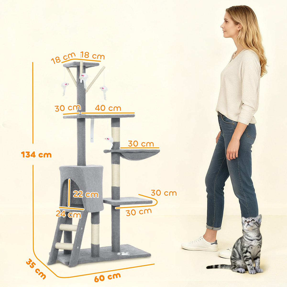 PawHut Multi-Level Cat Tower, 134cm