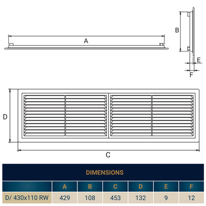 Louvre Vent D/430X110RW Classic 430mm X 110mm with Fly Screen