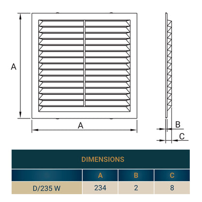 Louvre Vent D/235W 235mm X 235mm with Fly Screen