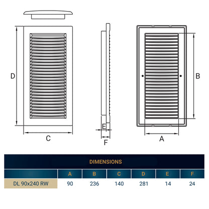 Dospel DL/90×240 RW LUX Louvre Vent with Fly Mesh – White