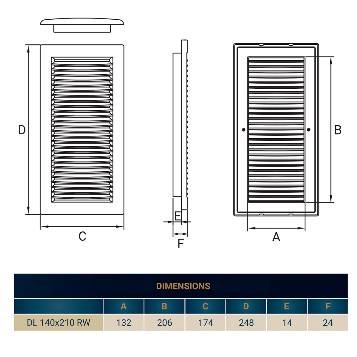 Dospel DL/140×210 RW LUX Louvre Vent with Fly Mesh – White