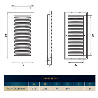 Dospel DL/140×210 RW LUX Louvre Vent with Fly Mesh – White