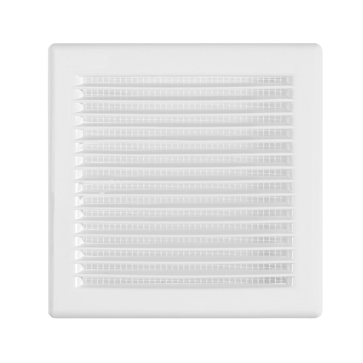 White Dospel DL/135 RW LUX ventilation grille with louvred front and fly mesh.
