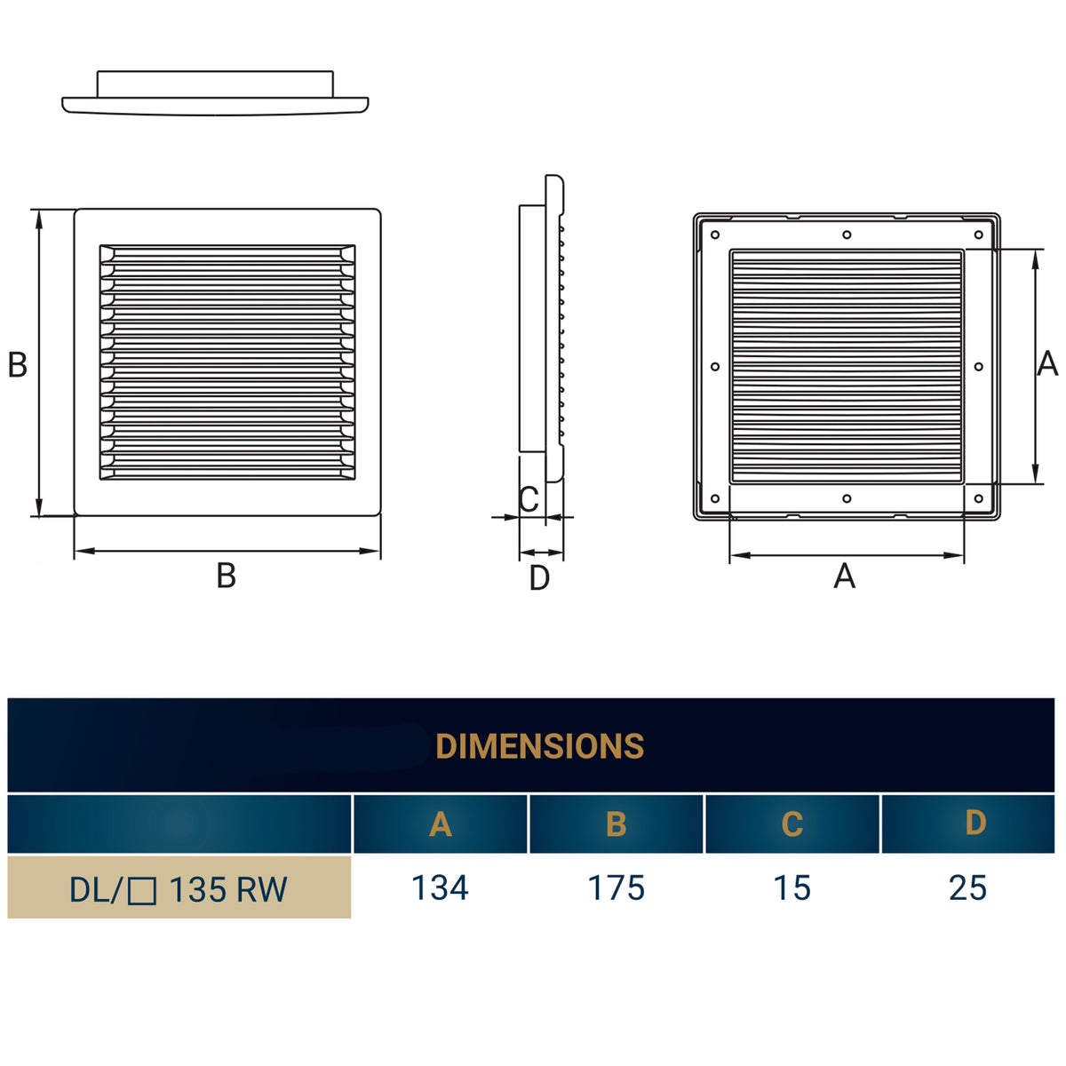 Dospel DL/135 RW LUX Louvre Vent with Fly Mesh – White