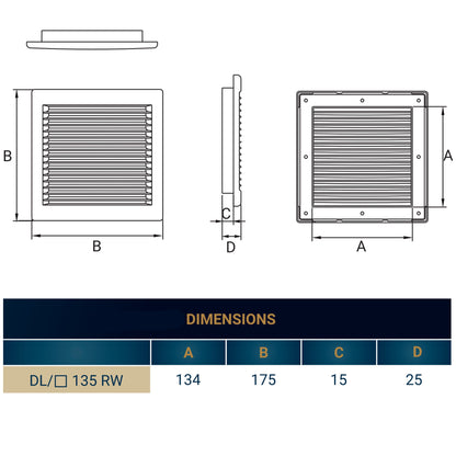 Dospel DL/135 RW LUX Louvre Vent with Fly Mesh – White