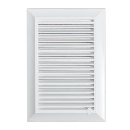 White Dospel Duo Smart 140×210 ventilation grille with louvred front and fly mesh.