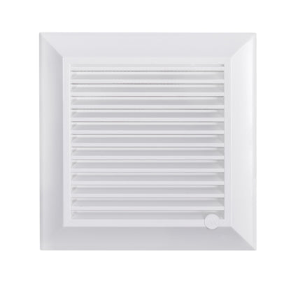White Dospel Duo Smart 135 ventilation grille with louvred front and fly mesh.