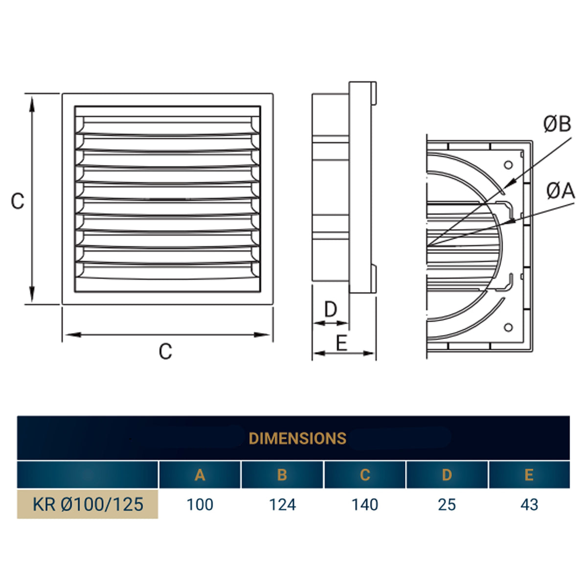 Dospel KR100/125 Louvre Vent with Fly Mesh – White