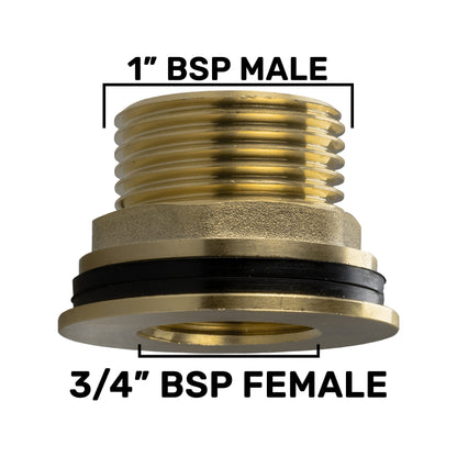 Brass Water Butt Fitting – 1″ Male / ¾″ Female + 34mm Cutter