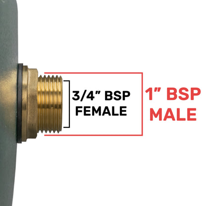 Brass Water Butt Fitting – 1″ Male / ¾″ Female + 34mm Cutter