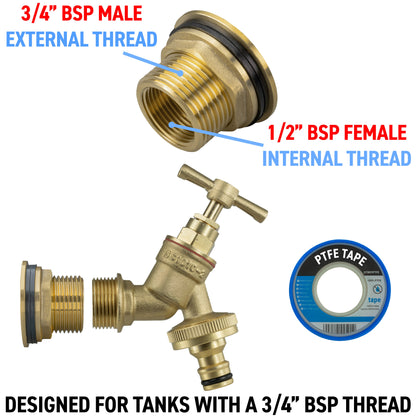 Water Butt Brass Kit 3/4" BSP with Brass Quick Connect Tap