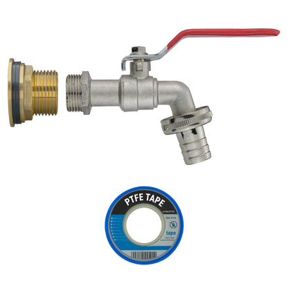 Water Butt Brass Kit 3/4" BSP with Barbed Lever Tap