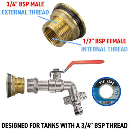 Water Butt Brass Kit 3/4" BSP with Quick Connect Lever Tap