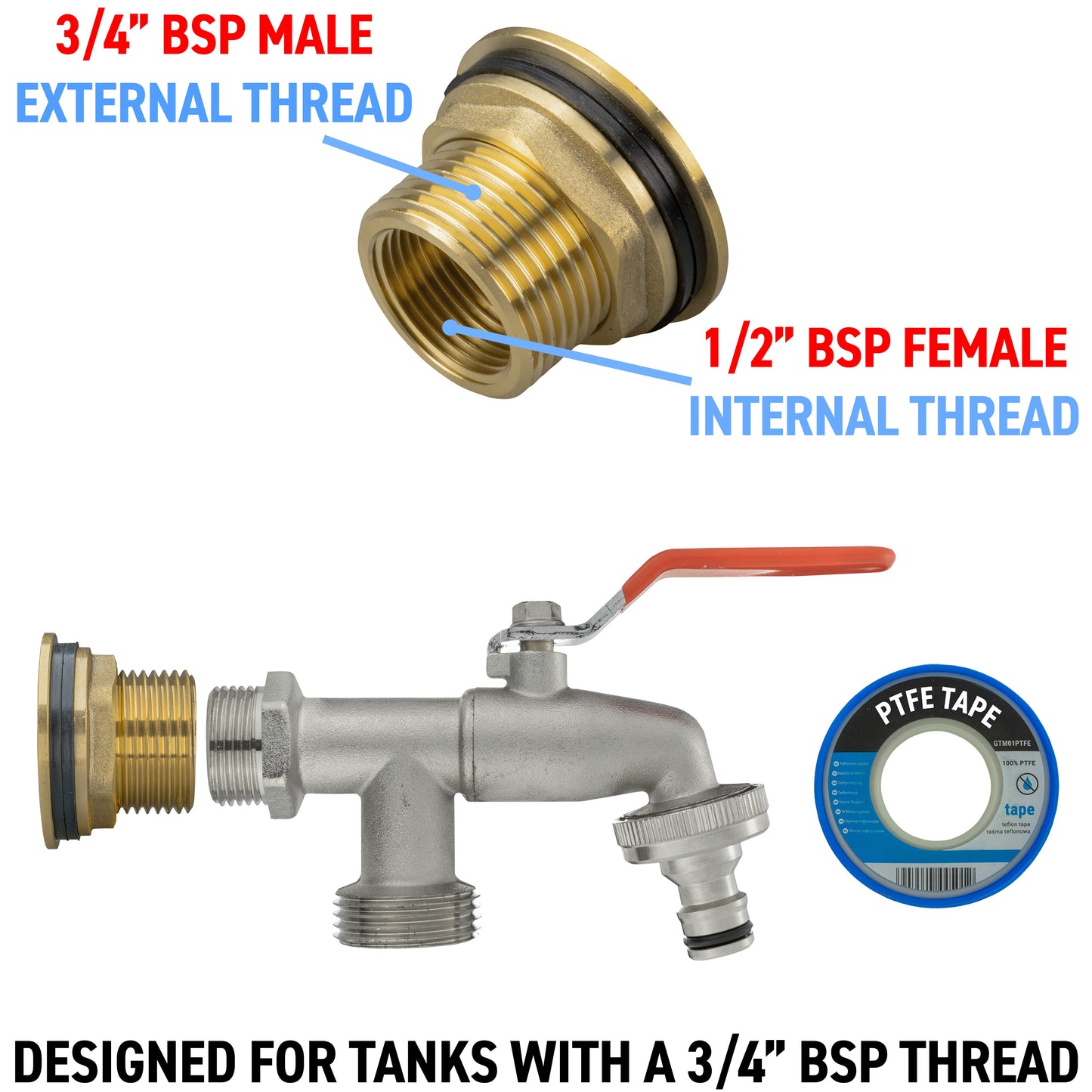 Water Butt Brass Kit 3/4" BSP with Double Tap