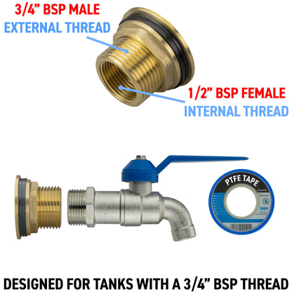 ¾″ BSP Brass Water Butt Kit – Plain-Spout Lever Tap