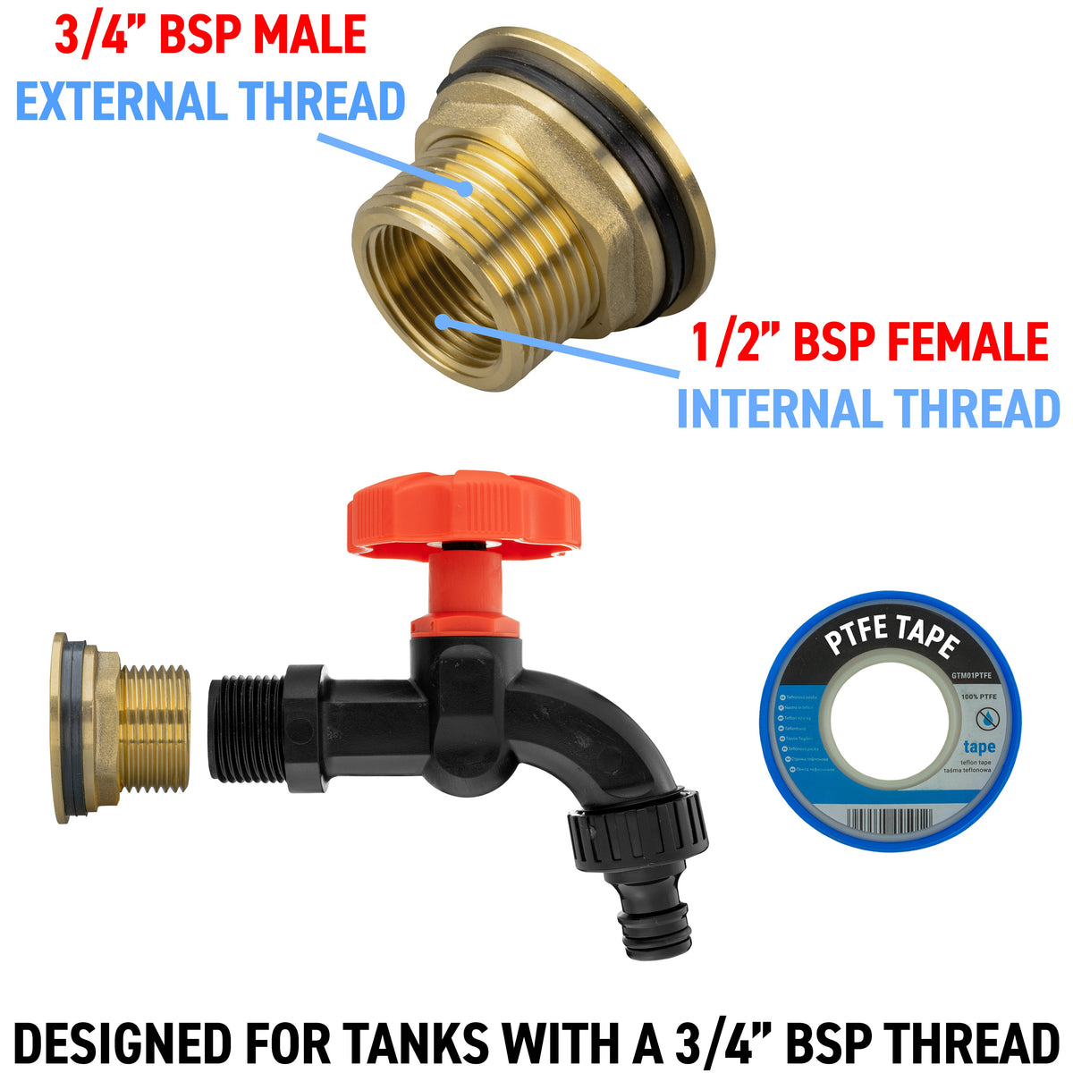 ¾″ Brass Water Butt Kit – Black Dial Tap & Cutter