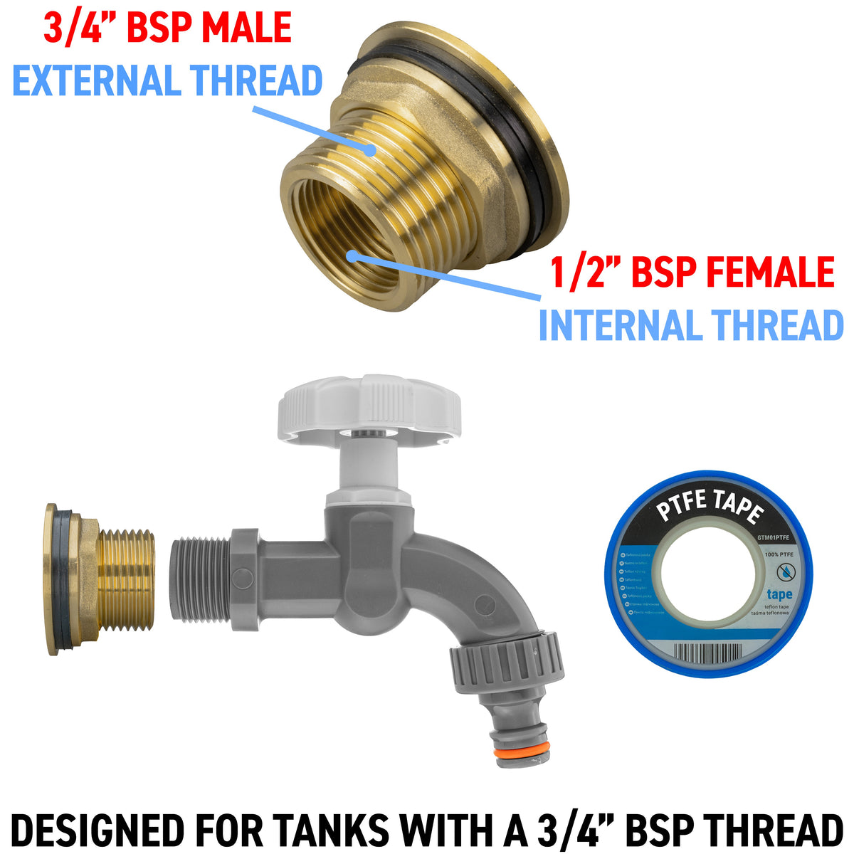 ¾″ Brass Water Butt Kit – Grey Dial Tap & Cutter