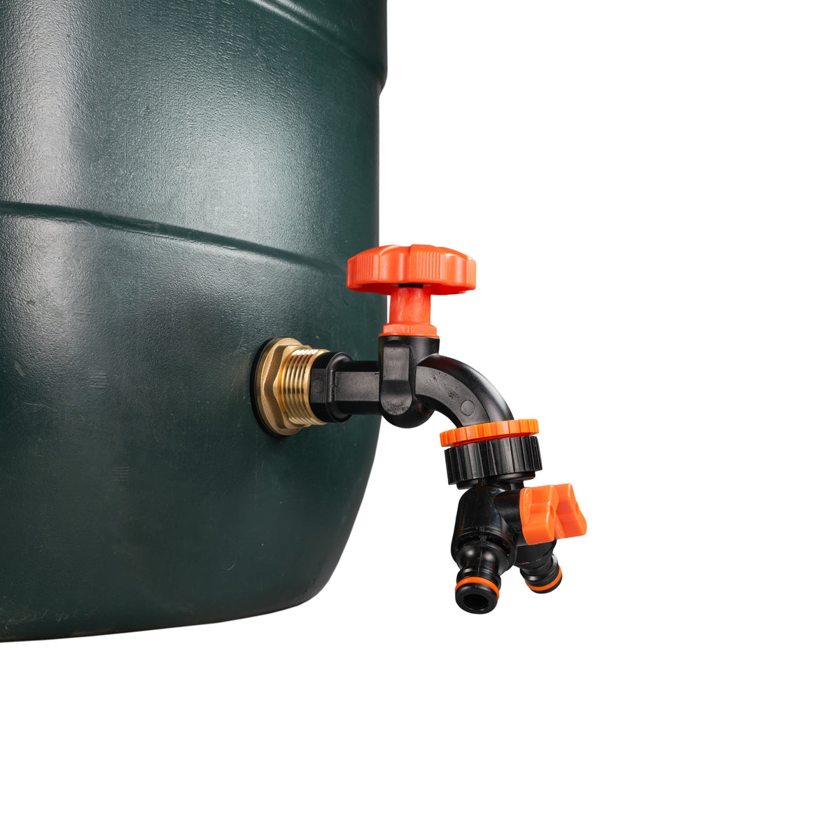 ¾″ BSP Water Butt Kit – Black/Orange Dial Tap & Twin Splitter