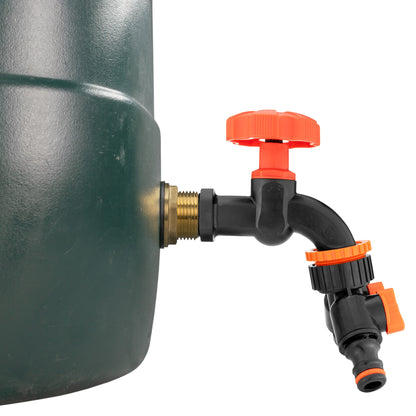 ¾″ BSP Water Butt Kit – Black/Orange Dial Tap & Twin Splitter
