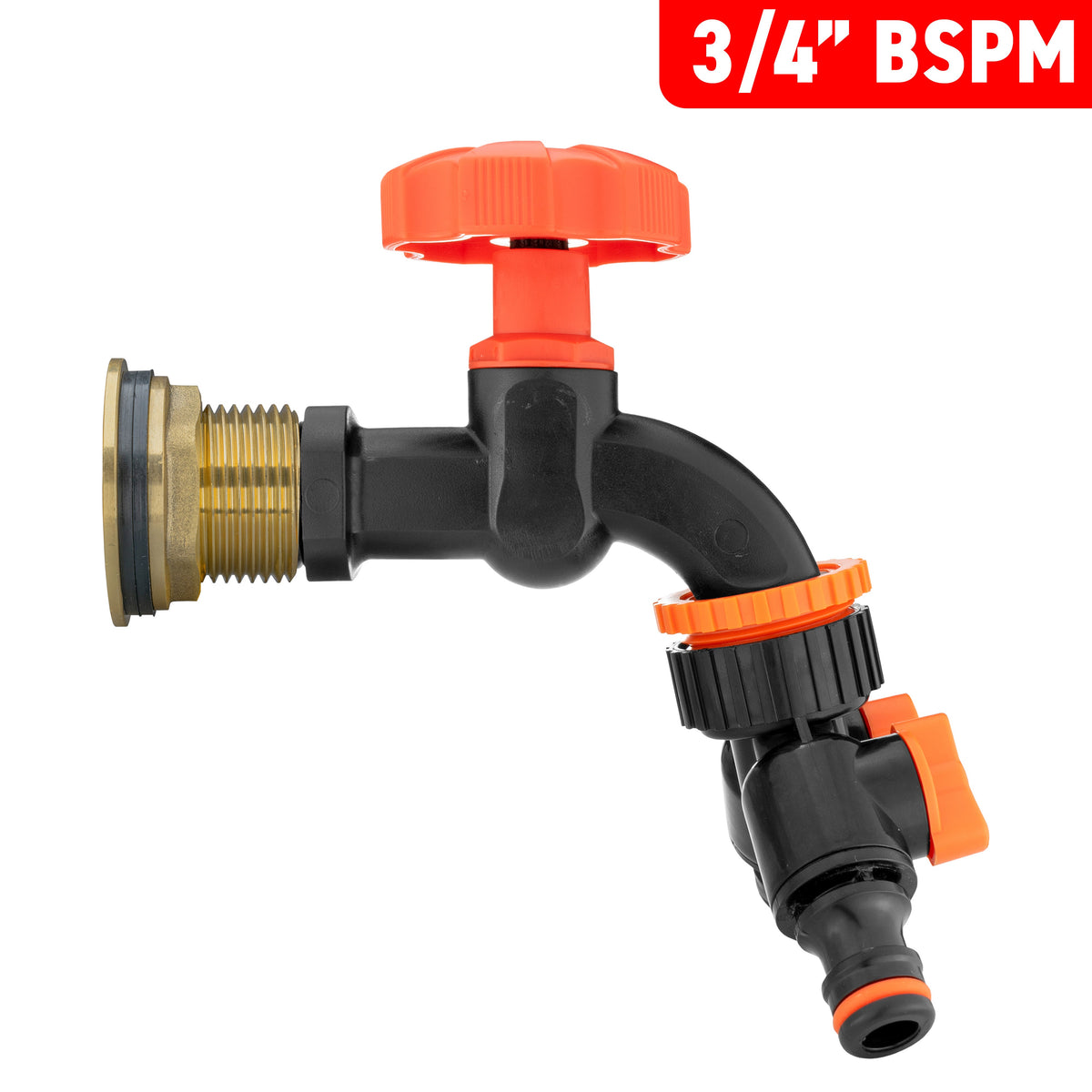 ¾″ Brass Water Butt Kit – Black Tap & Two-Way Splitter & Cutter
