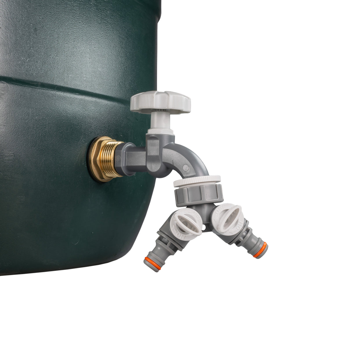 ¾″ BSP Water Butt Kit – Grey/White Dial Tap & Twin Splitter