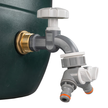 ¾″ BSP Water Butt Kit – Grey/White Dial Tap & Twin Splitter