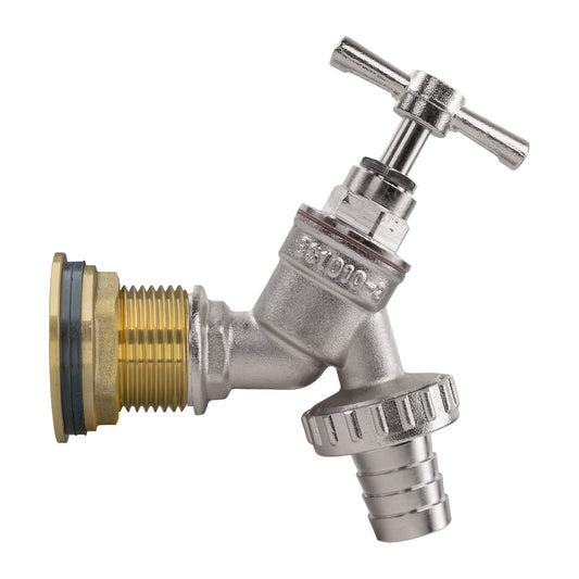 Water Butt Brass Kit 3/4" BSP with Nickel Plated Brass Barbed Tap