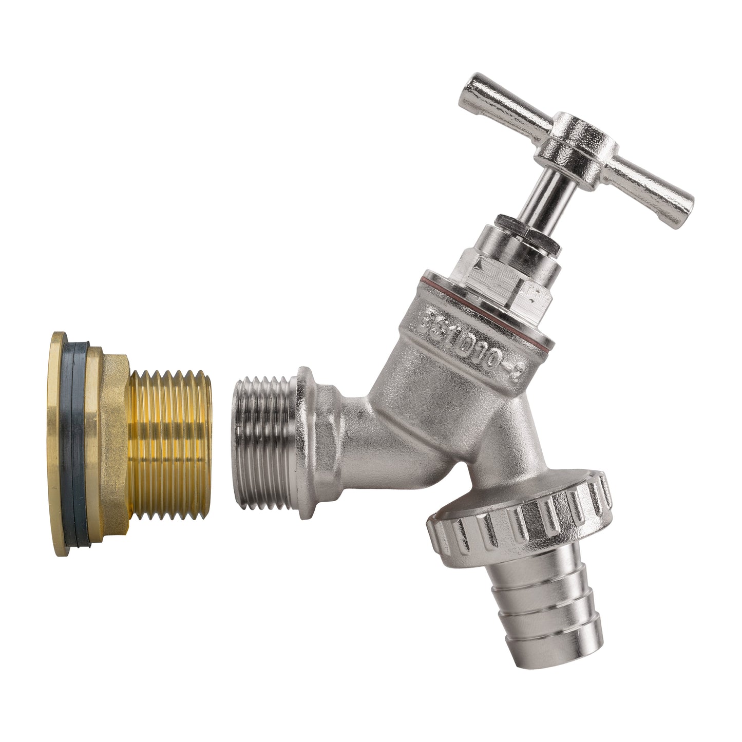 Water Butt Brass Kit 3/4" BSP with Nickel Plated Brass Barbed Tap