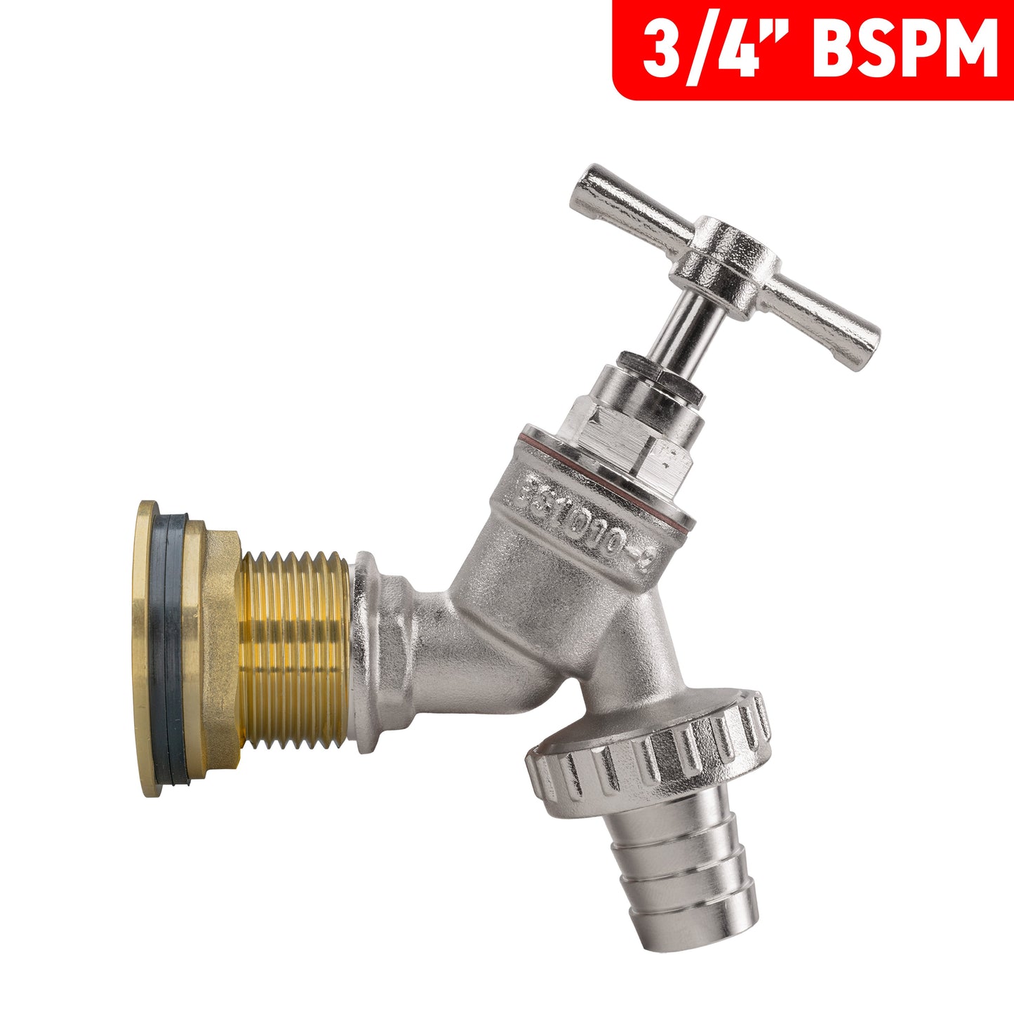 Water Butt Brass Kit 3/4" BSP with Nickel Plated Brass Barbed Tap