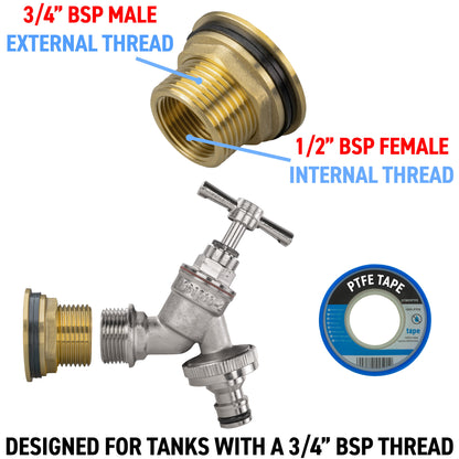 Water Butt Brass Kit 3/4" BSP with Nickel Plated Brass Quick Connect Tap