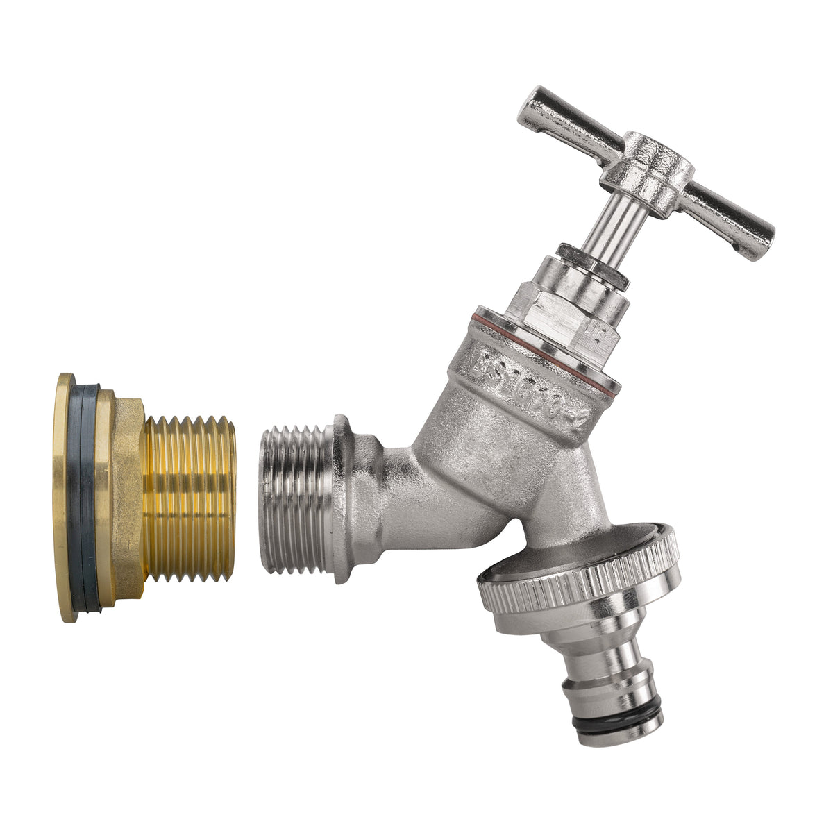 ¾″ Brass Water Butt Kit – Nickel-Plated Quick Tap & Cutter