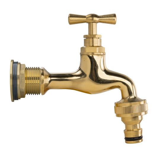Water Butt Brass Kit 3/4" BSP with Quick Connect Polished Brass Tap