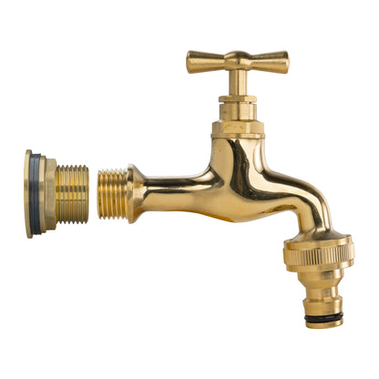 Water Butt Brass Kit 3/4" BSP with Quick Connect Polished Brass Tap