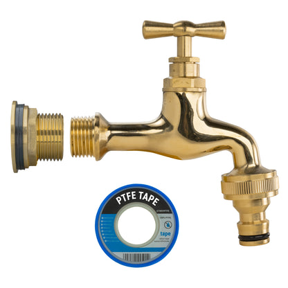 ¾″ Brass Water Butt Kit – Polished Brass Quick Tap & Cutter